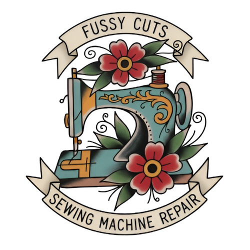 Fussy Cuts Sewing Machine Repair Logo